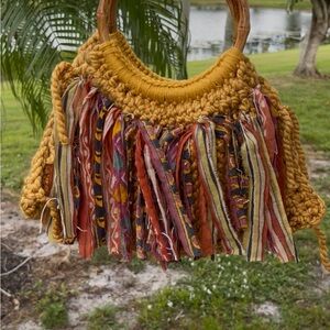 Handcrafted Yellow and Multicolor Fringe Bag